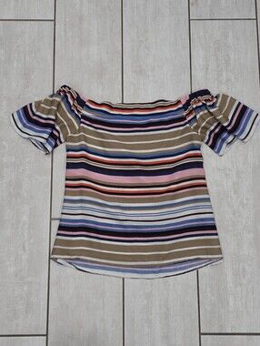 FRANCESCA'S Multi-Color Striped Off-the-Shoulder Ruffle Sleeve Blouse